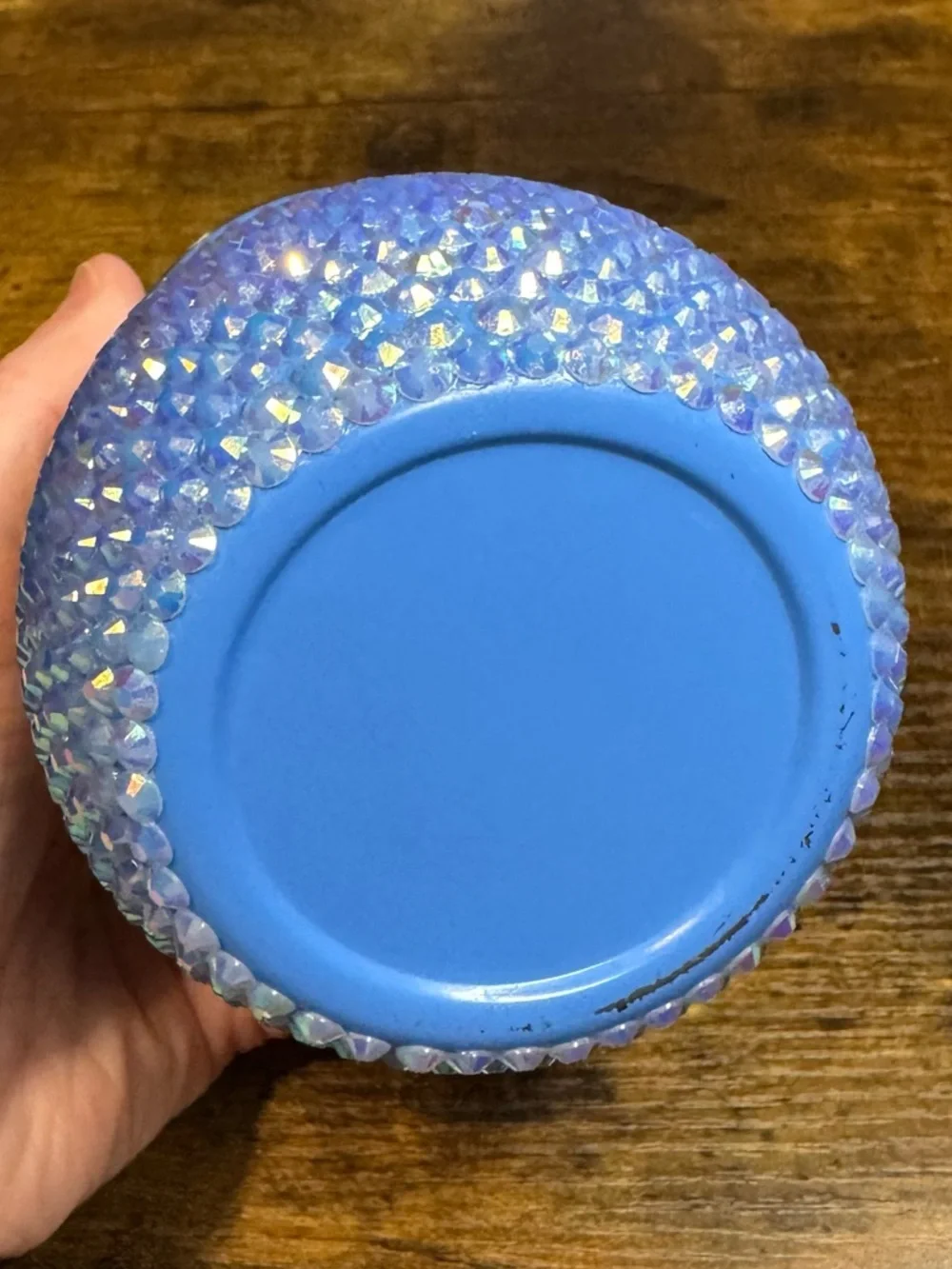 Handmade by Me- Baby Blue Iridescent Rhinestone 12oz Wine Tumbler Cup w/ Lid